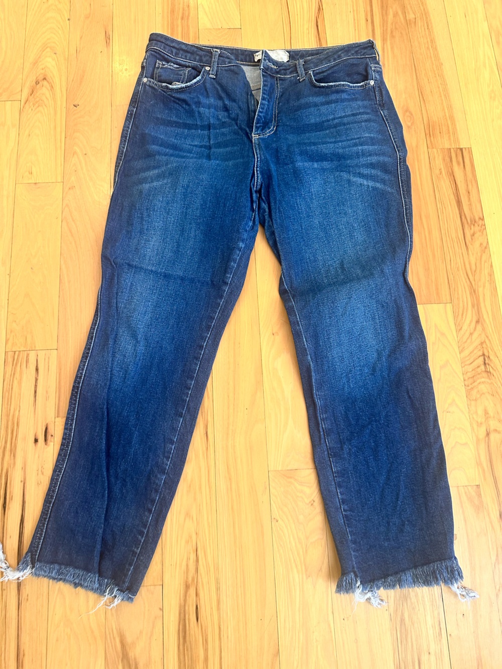 Free People Indigo Boyfriend Jeans with Frayed Hem
